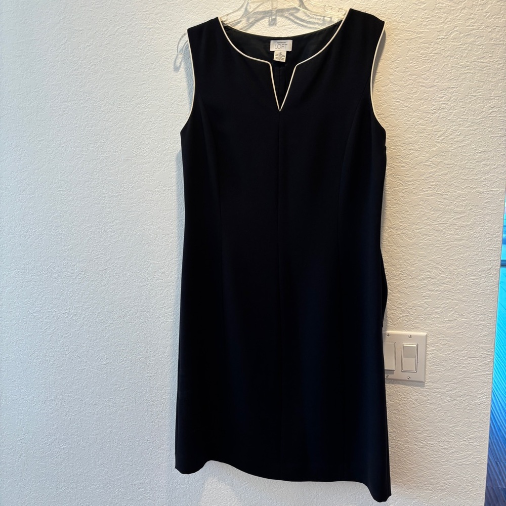LOFT Black Sleeveless A-Line Dress with White Piping fully lined